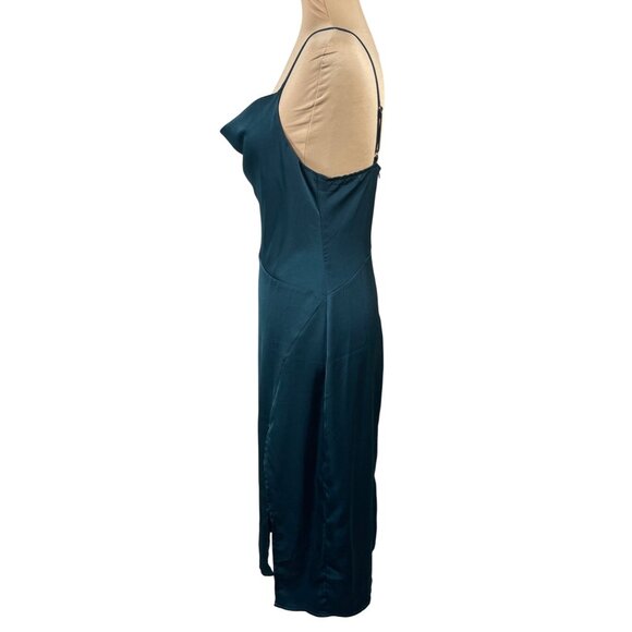 D&M Satin Slip Dress Draped Front Cami Green Bias Cut M Medium - Picture 2 of 7